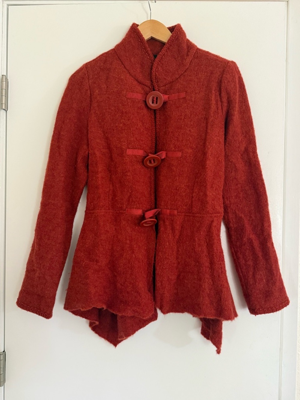 Cynthia Rowley Brick Red Toggle Wool-Blend Coat